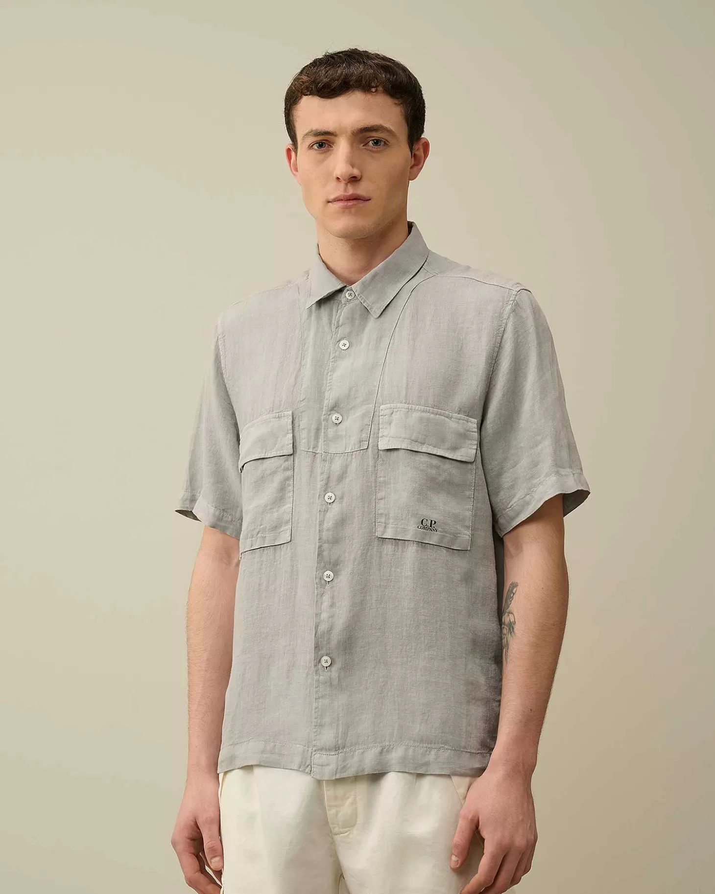 linen_short_sleeved_shirt_2.webp Homme C.P. Company Chemises^Linen Short Sleeved Shirt
