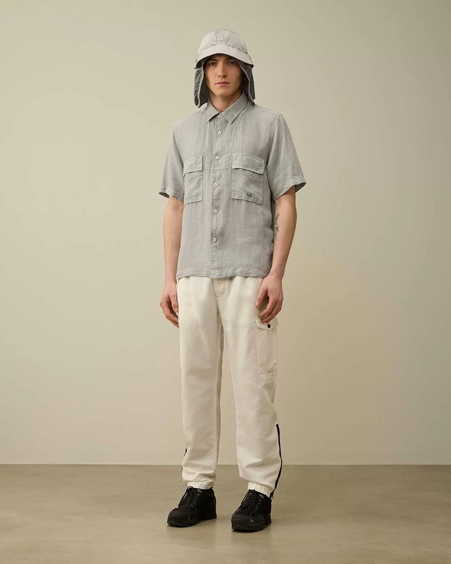 linen_short_sleeved_shirt_6.webp Homme C.P. Company Chemises^Linen Short Sleeved Shirt