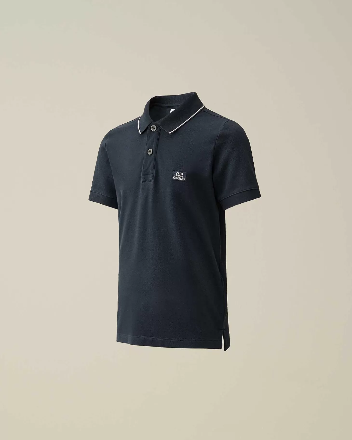 u16_stretch_piquet_logo_striped_collar_polo_shirt_1-2.webp Kids C.P. Company Vêtements 4-8 Ans^U16 Stretch Piquet Logo Striped Collar Polo Shirt
